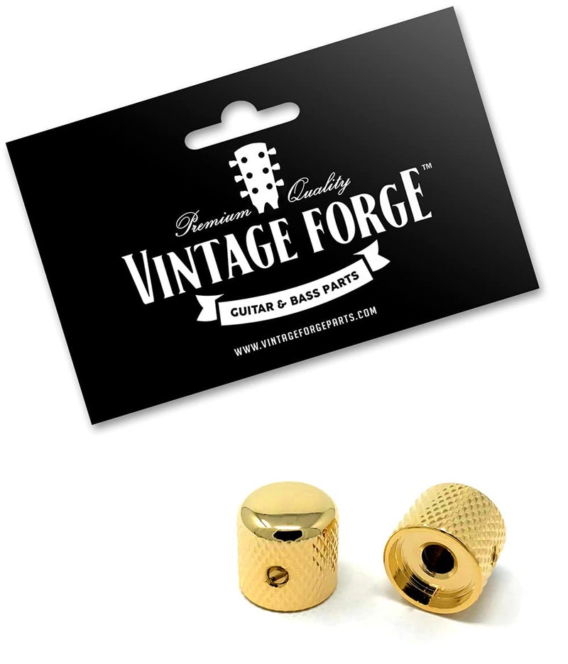 Vintage Forge Gold Metal Dome Knobs for Electric Guitar and Bass (Set of 2) 6mm Shaft with Set Screw DK50M-GLD - Image 2
